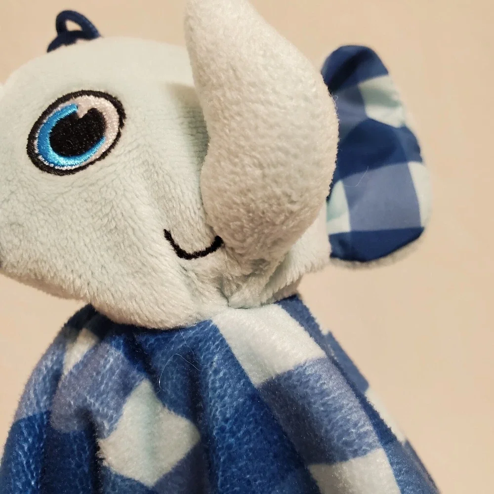 Booginhead Blue Checkered‎ Elephant Lovey Teether Knotted